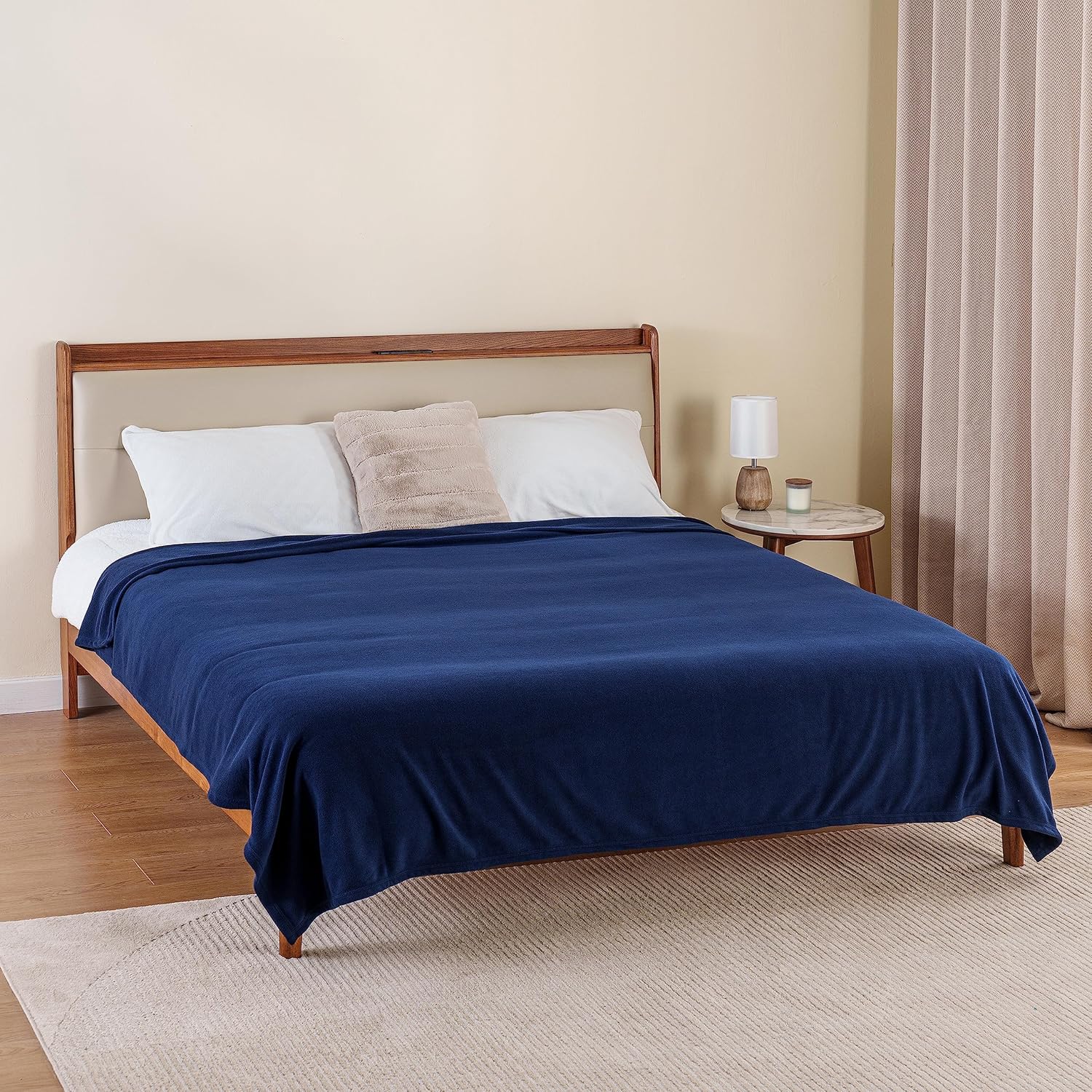 Berkshire Blanket Microfleece Queen Size Bed Blanket Navy, Lightweight Soft Breathable Plush Micro Fleece Blanket for Bed Couch Sofa, 90x90 Inches - Image 8