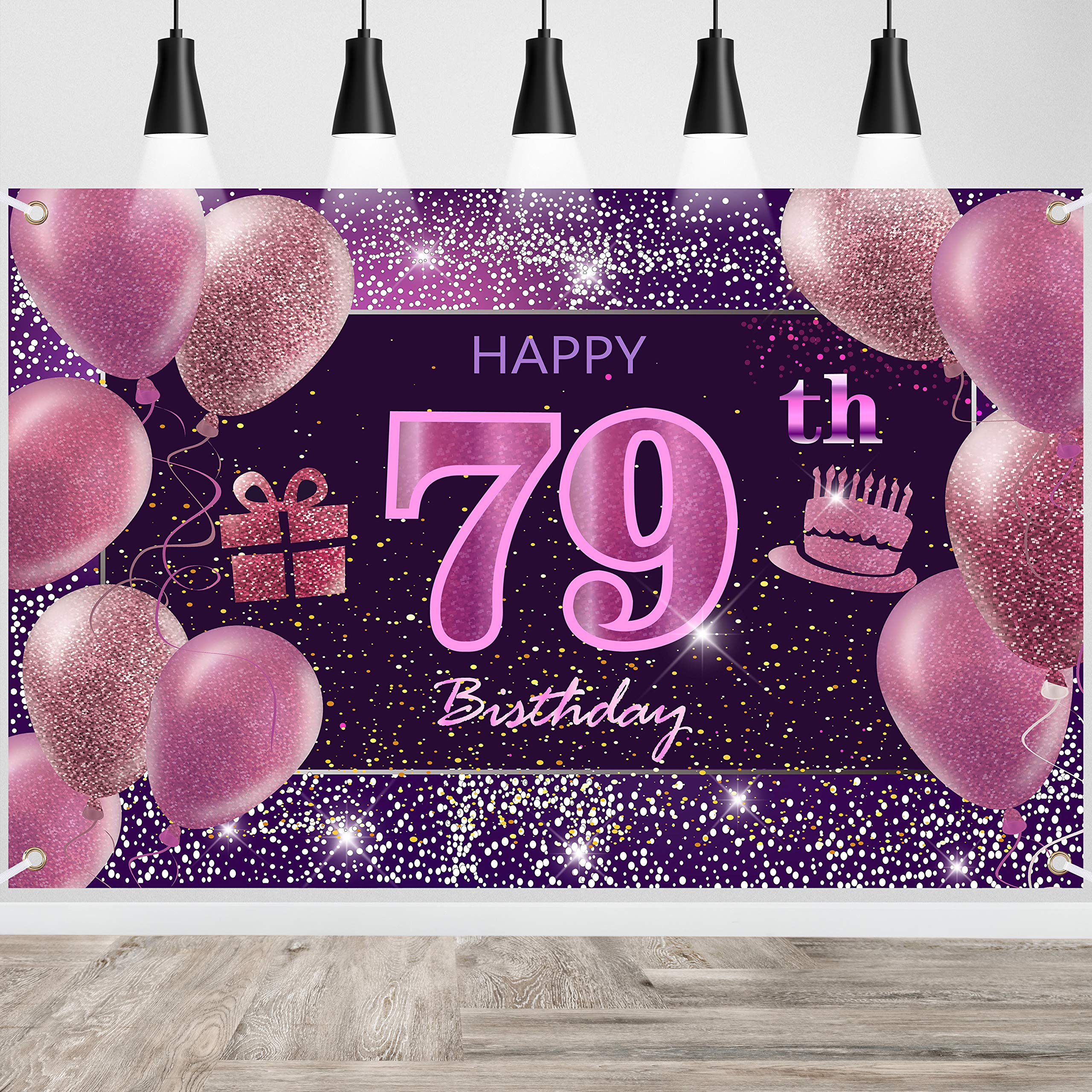 79th Birthday Decorations IMISI Happy Birthday Banner Pink Birthday Backdrop Decorations for a Party
