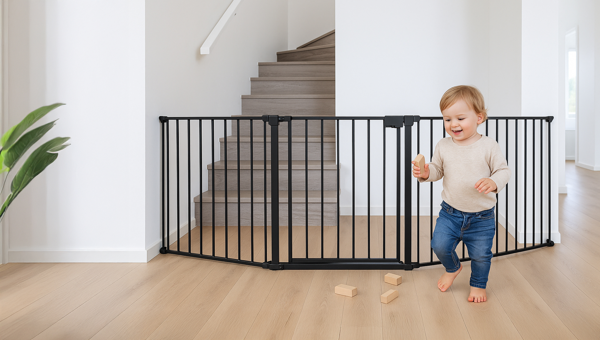 Barrière De Sécurité Enfant FACILITYS - 300 Cm Modulable - Porte à Verrou Parent - Pour Cheminée Et Escalier