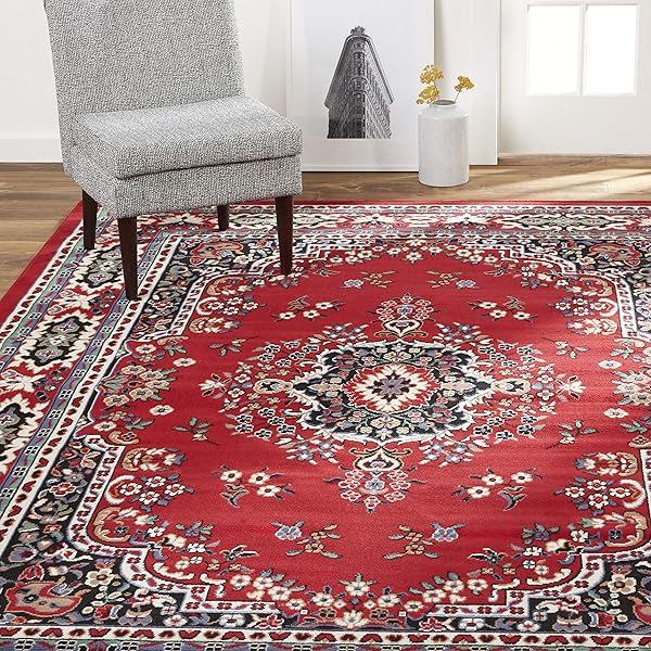 Traditional Claret Red Medallion Rug