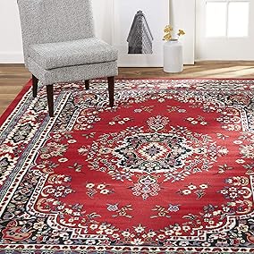 Home Dynamix Premium Sakarya Traditional Medallion Border Area Rug, Claret, 3'7"x5'2" Rectangle