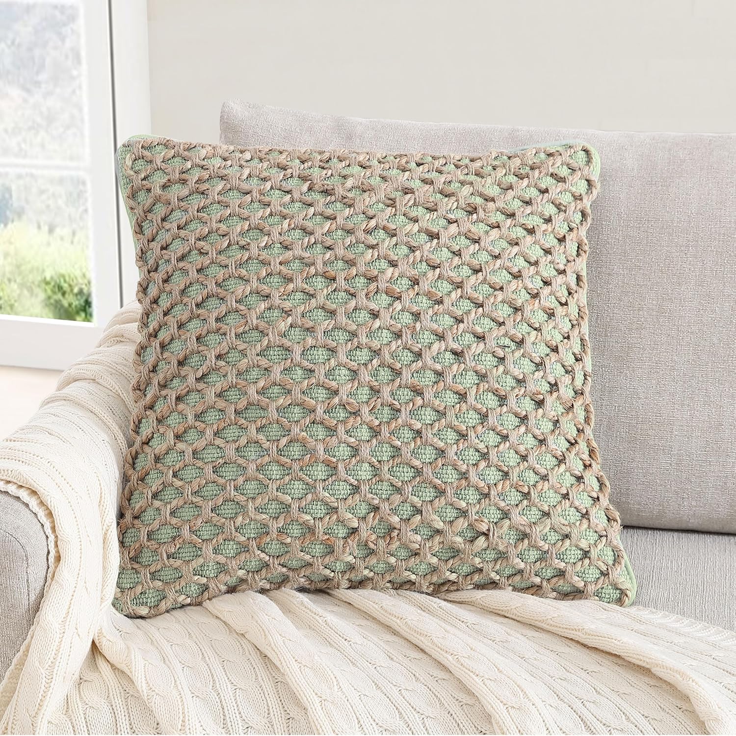 Boho Living 18x18 Sage Green Throw Pillow Covers Pillow