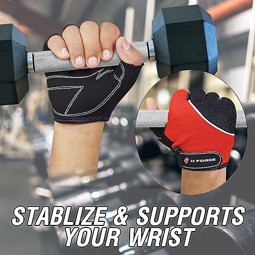 Miniatura 5 de H Force Guantes de entrenamiento acolchados con correa corta para hombres, guantes de levantamiento de pesas para gimnasio, protección de palma y