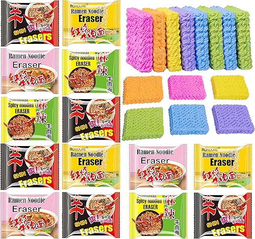 Miniatura 7 de RONDURE Lindos borradores para niños, mini comida a granel, paquete de 16 borradores de fideos ramen picantes para estudiantes, recompensas de aula