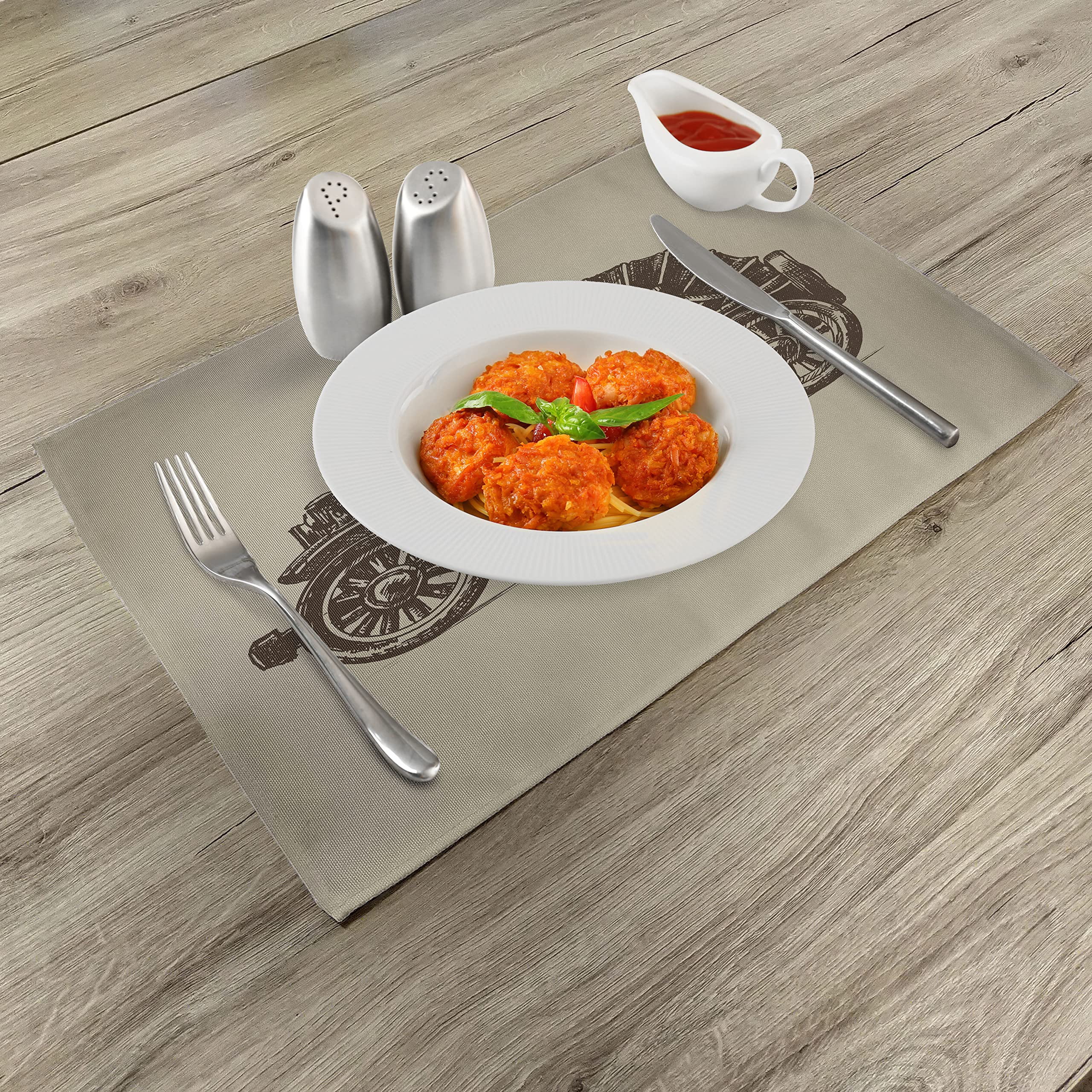 ABAKUHAUS Austin Set 4 Tovagliette Americane In Tessuto Lavabile - Motivi Auto Americane Classiche - Multicolore - 45x30cm - 2