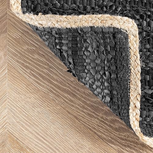 Miniatura 8 de nuLOOM Koda - Alfombra de cuero liso de tejido plano, 6 x 9 pies, color negro