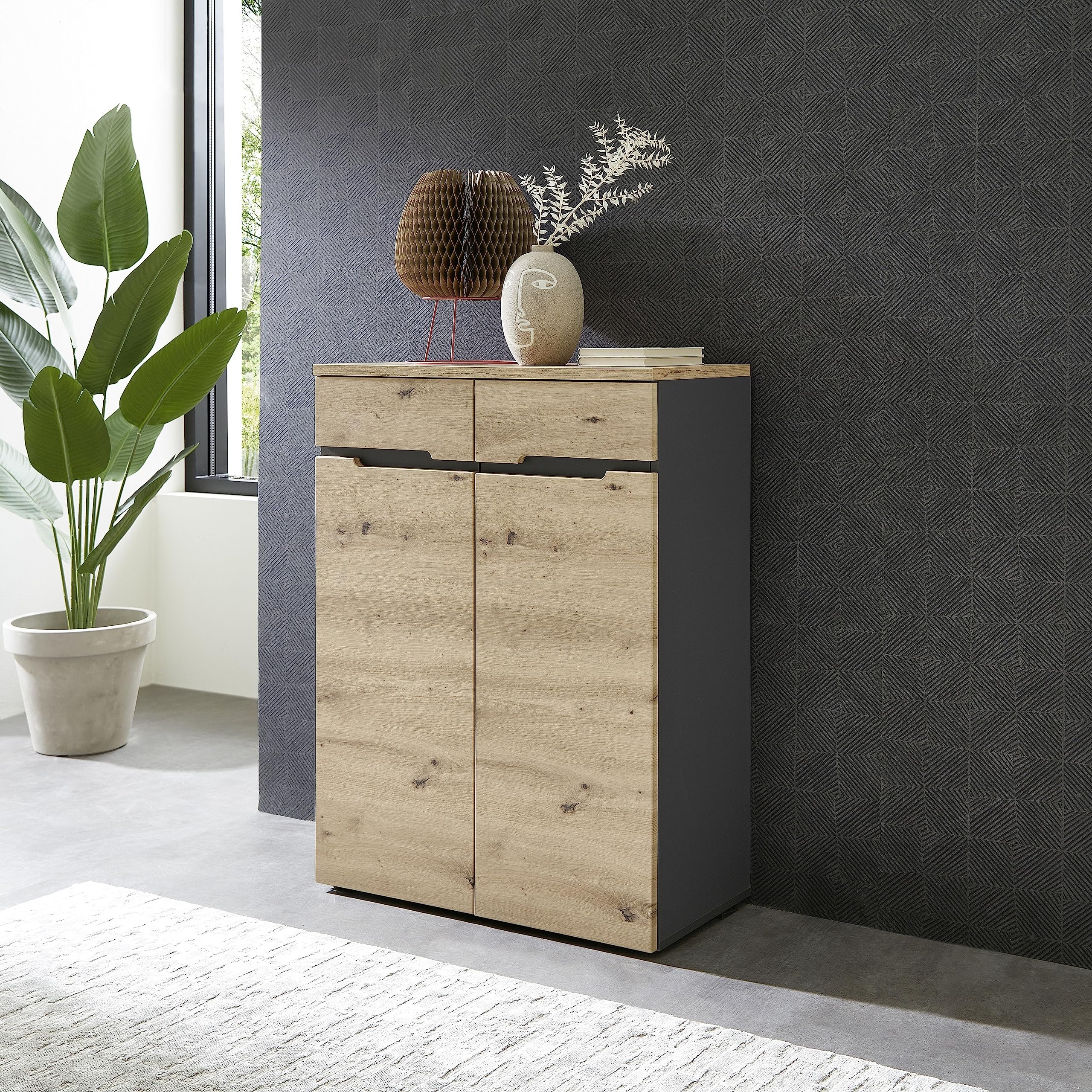 Stella Trading MEMPHIS Sideboard in Artisan Eiche Optik, Graphit - Moderne Kommode mit
