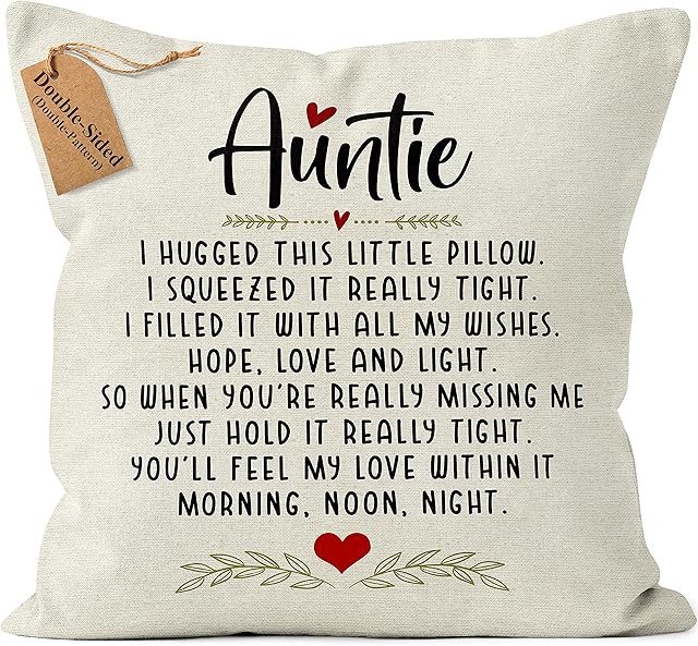 Kies HOME- (Double-Sided) Gifts for Auntie, Aunty Gifts from Niece Nephew Cushion Covers 18x18 Inch Birthday Auntie Gifts Popular Cushion Cover Gifts Pillowcase 45 x 45 cm Throw Pillow Personalised