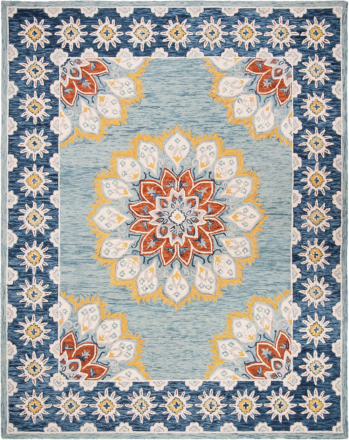 SAFAVIEH Blossom Collection 4' x 6' Blue/Gold BLM902M Handmade Premium Wool Area Rug