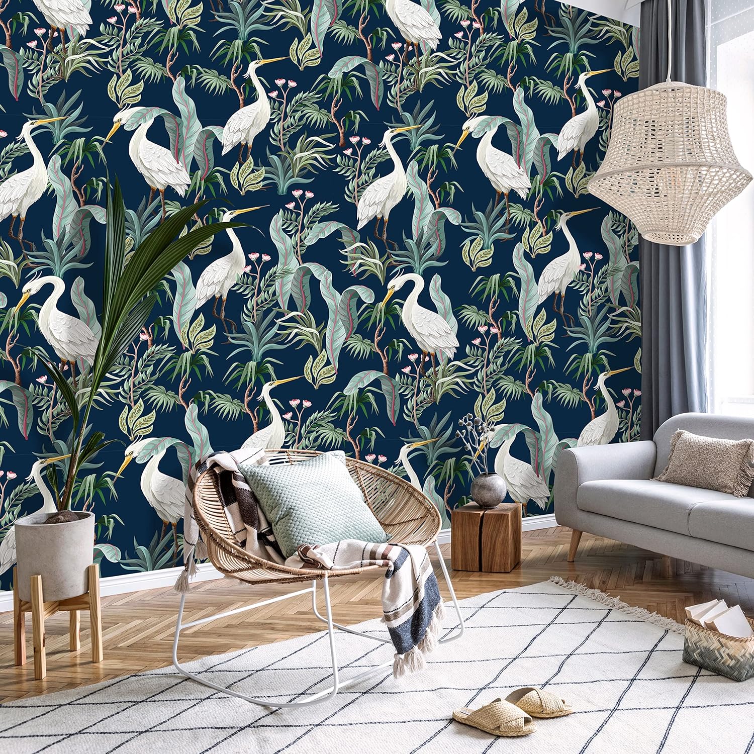 Chinoiserie Herons Peel and Stick Wallpaper | Removable Birds Mural | Self Adhesive Wallpaper (1 roll 24" W x 96" H)