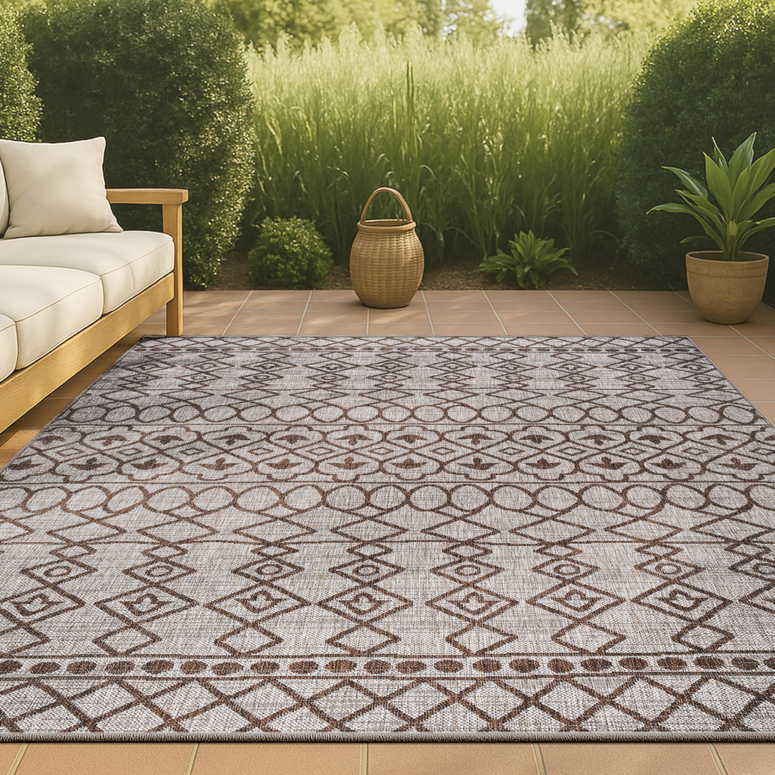 JONATHAN Y Tribal Bohemian Indoor Outdoor Area Rug 3X5 Beige/Brown, Kafel for Backyard, Patio, Porch, Easy-Cleaning, High Traffic, Pet-Friendly,
