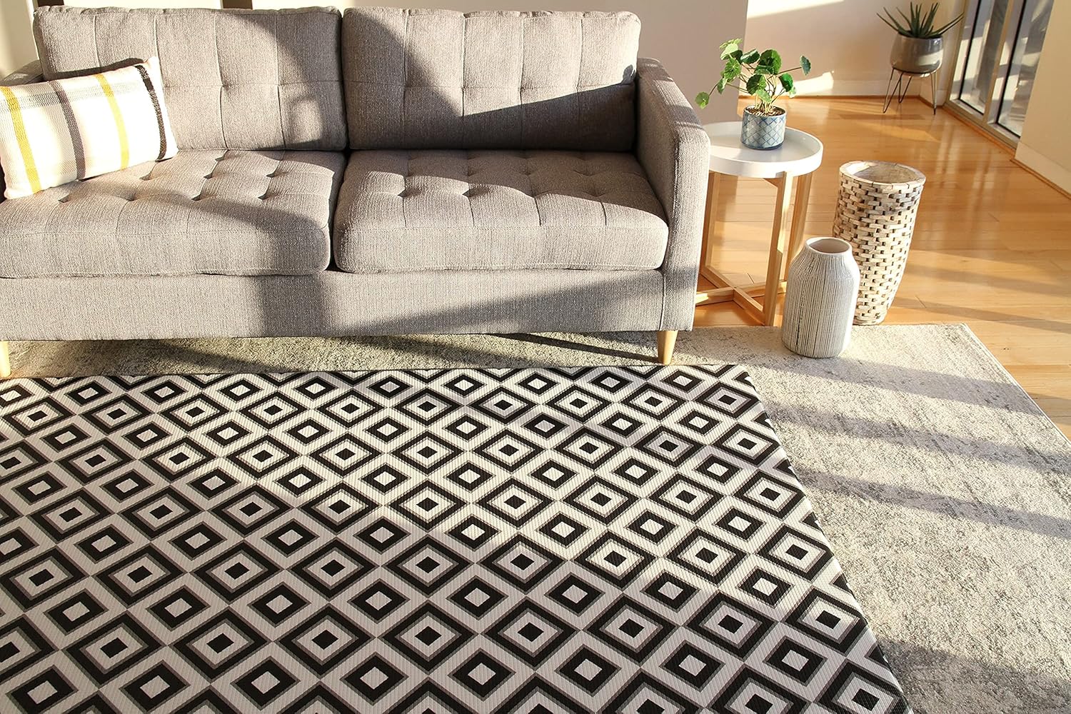 Cushmat Reversible Kids Play mat | Large | Soft, Thick, Waterproof, Easy-to-Clean, Non-Toxic, Durable, Non-Slip Play mat for Infants, Babies, Toddler, Kids & Grown-up (Palm Ocean - Black Diamonds)