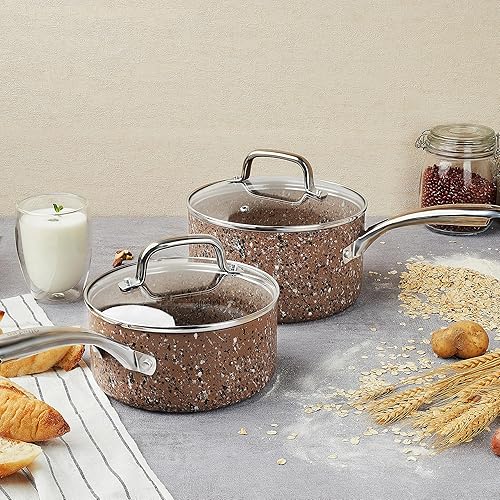 Miniatura 7 de HLAFRG Juego de cacerolas con tapa, antiadherentes de 2 cuartos y 3 cuartos de galón con tapa, cacerola pequeña con tapa, ollas antiadherentes de