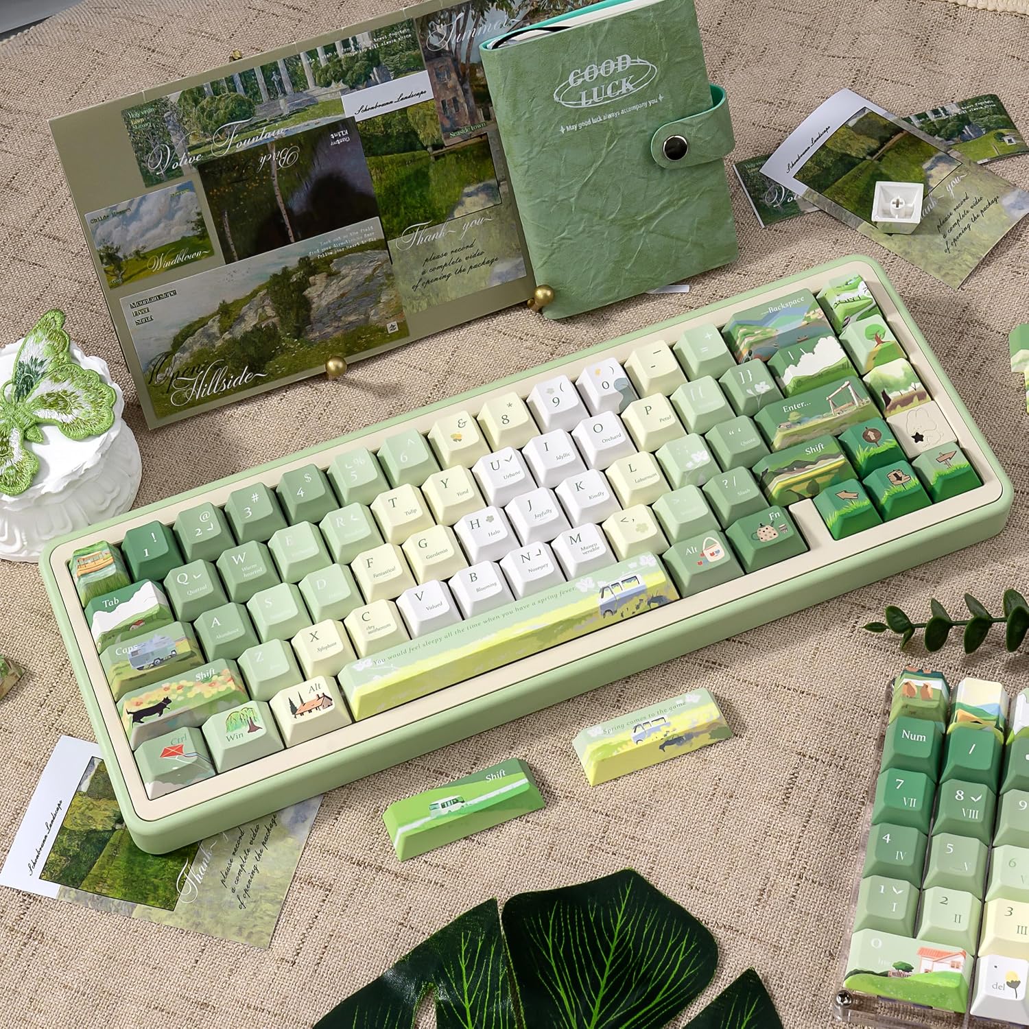 ZERROIOY 130-Key Green Botanical Theme PBT Dye-Sublimation Custom Keycaps