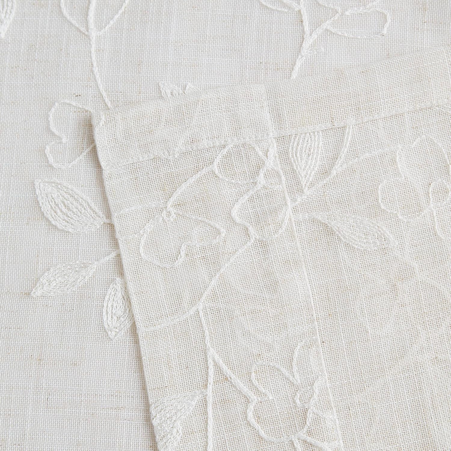 Vision Home Natural Linen Floral Pinch Pleated Sheer Curtains Embroidered Leaf Patterned Rustic Light Filtering Window Treatment for Living Room Bedroom Pleat Drapes with Back Tab Hooks 40" Wx90 Lx2