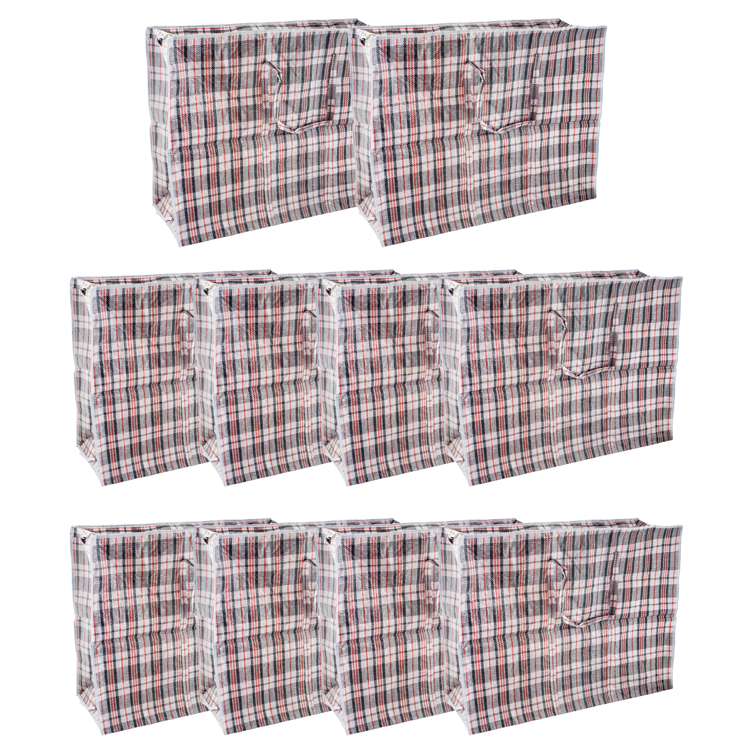 HOMESHOPA X-Large Laundry Bags, 10 Pack Heavy Duty Strong Durable Storage Bags for Laundry Moving House, Shopping, Clothing, Reusable Checkered Bag with Zipper & Handles, Waterproof Carrying Totes Bag