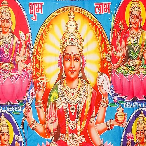 Miniatura 4 de Desi Favors Gran tela de algodón Lakshmi MATAAshtalakshmi - Decoración de telón de fondo indio estilo Pooja, regalo para bodas hindúes, festivales