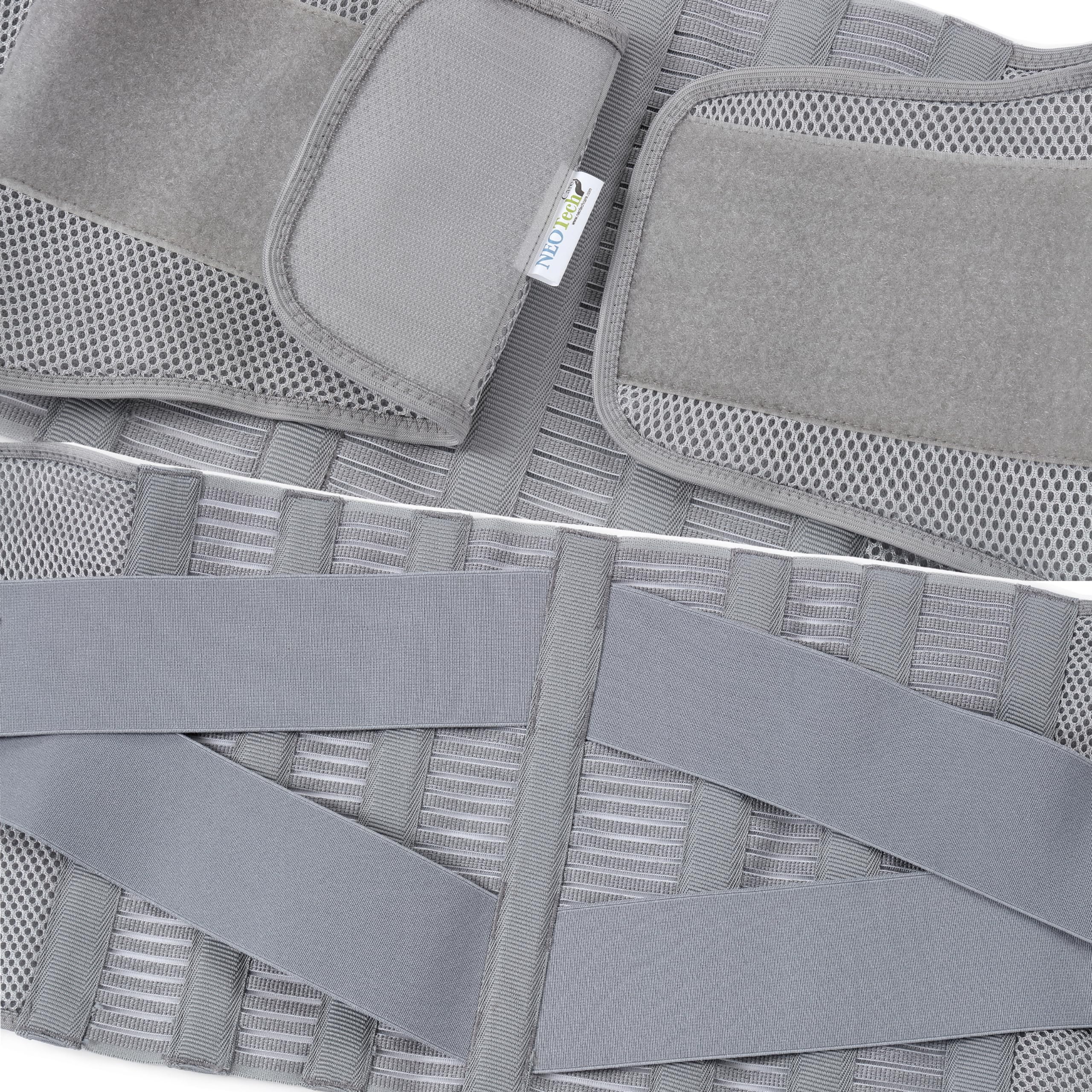 NEOtech Care - Fascia lombare supporto schiena - cintura lombare - AMPIO supporto, compressione regolabile e traspirante (Grigio, L)