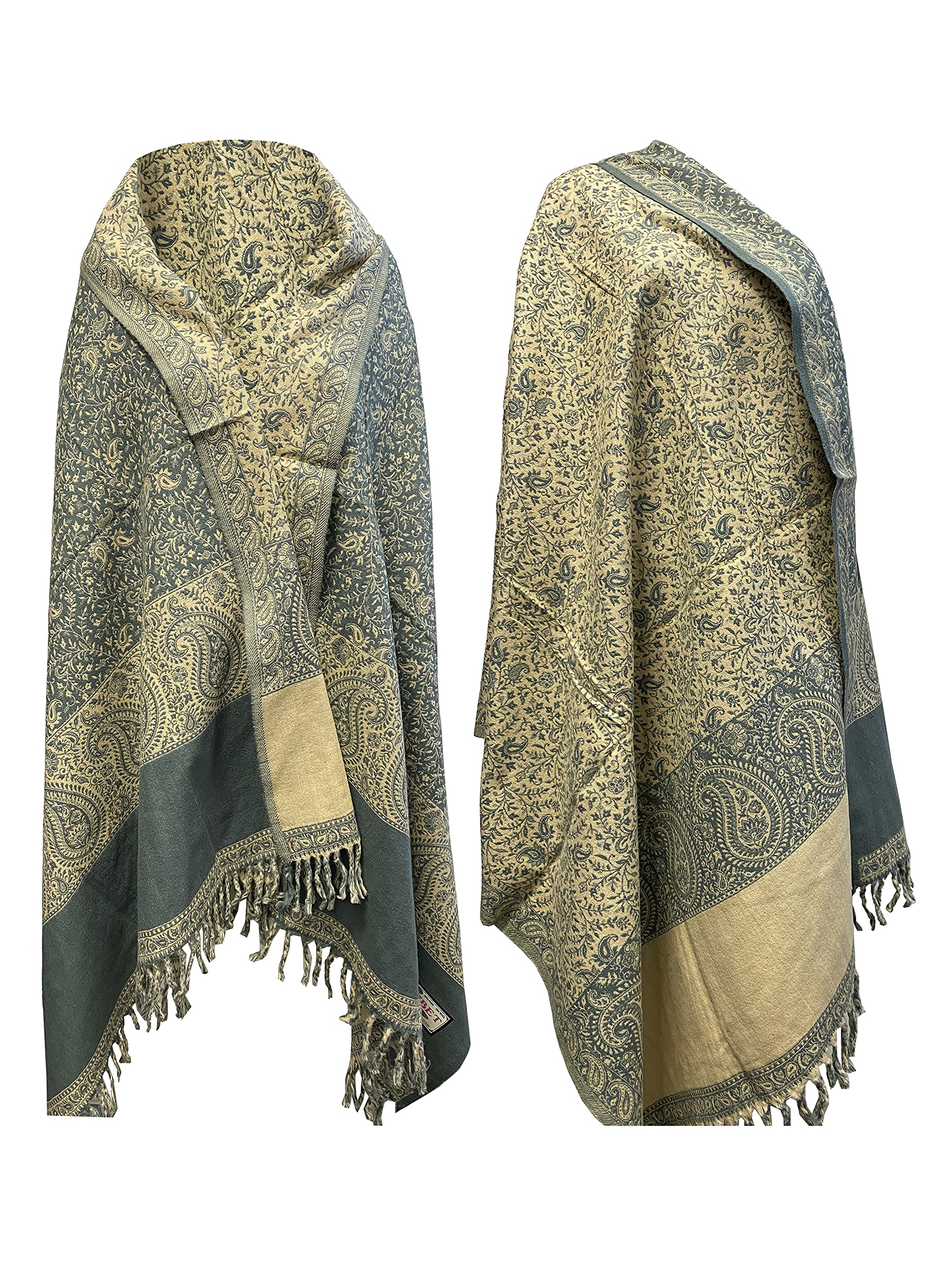TI Halstuch aus reiner Yakwolle, Vintage-Stil, Blumenmuster, Dekoration, Wolle, Unisex, doppelseitig, luxuriös, Geschenk, Größe L, Blass, L