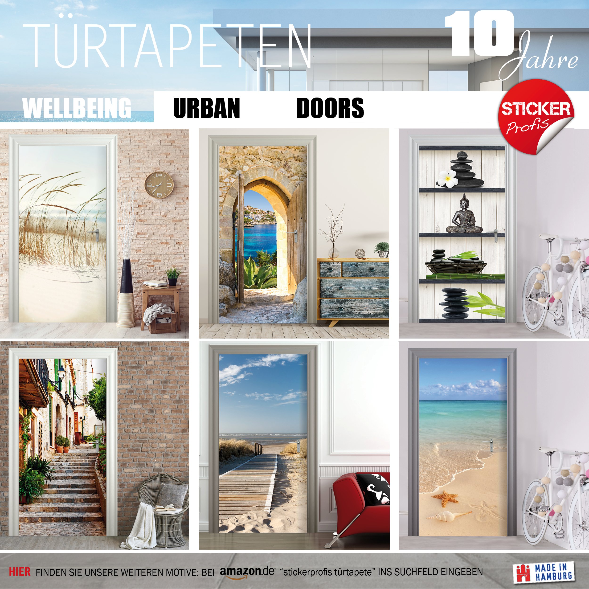 Stickerprofis Türtapete selbstklebend TürPoster - KASSETTEN TÜR - 3D Türaufkleber Türfolie