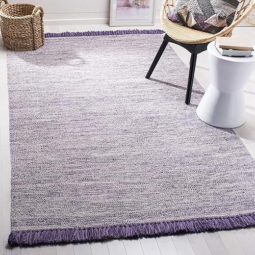 SAFAVIEH Colección Montauk - Alfombra de pasillo, 2 pies 3 pulgadas x 7 pies, color morado, hecha a mano de algodón con borlas, ideal para zonas de
