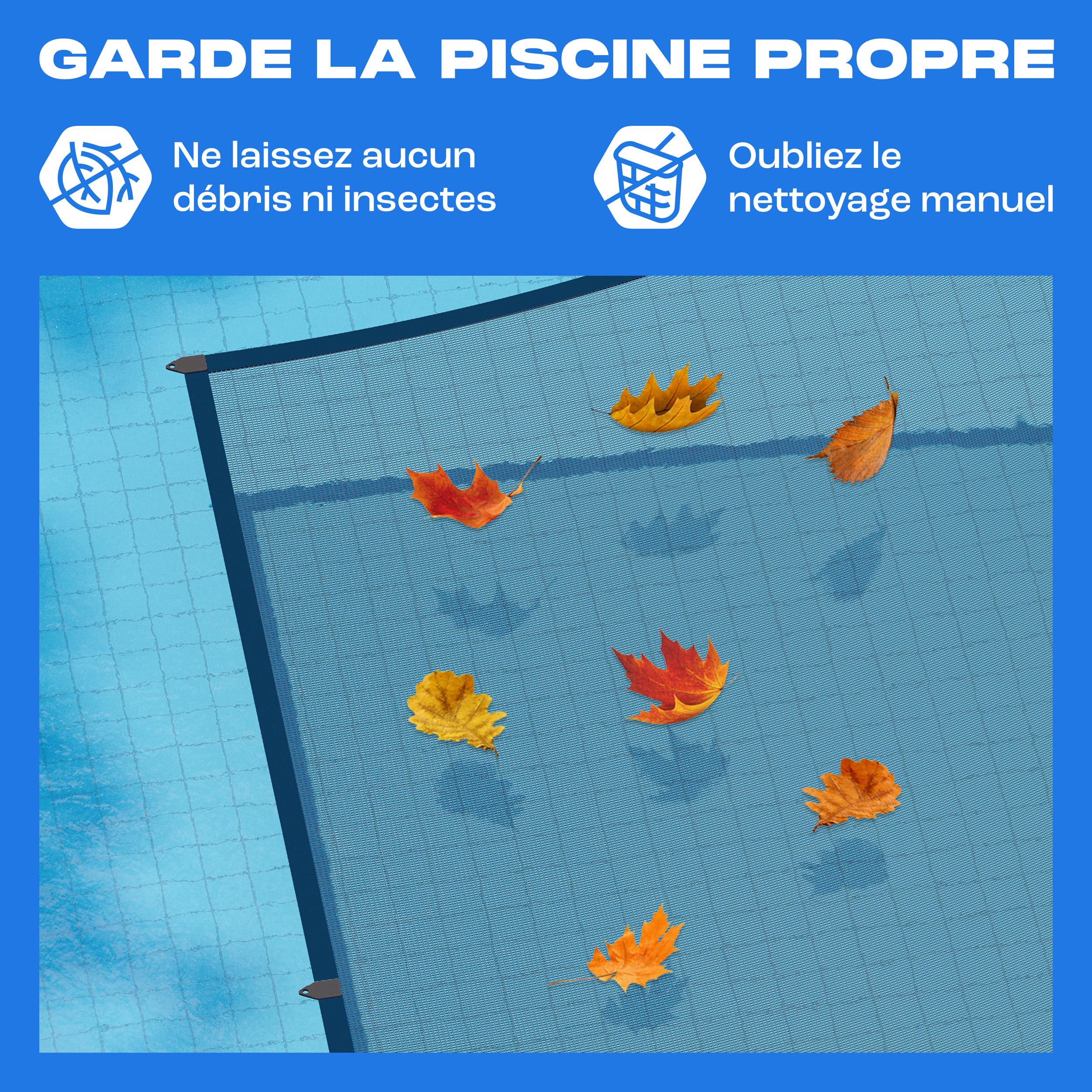 Yankee Filet à Feuilles pour Piscine Ronde - Maille 0,4 cm | Bâche de Protection Piscine Hors Sol | Empêche Feuilles & Débris | Filet Durable Anti-Colmatage (690-730 cm (Ø850cm))