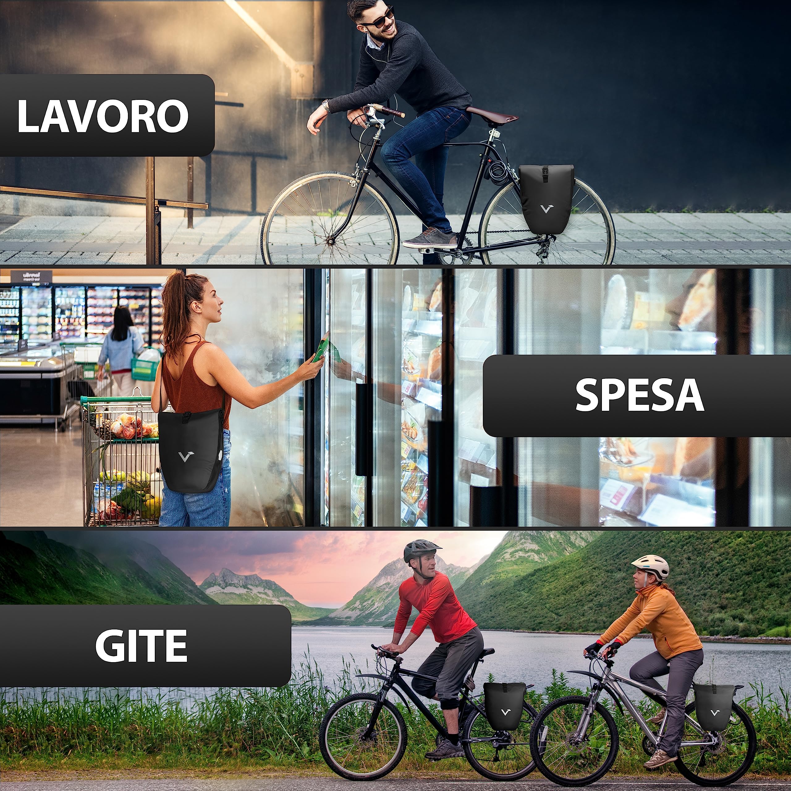 Valkental - Borsa portabagagli grande e impermeabile - Volume di riempimento 28 & 20 litri - Borsa da bicicletta per portabagagli (Nero, 20L)