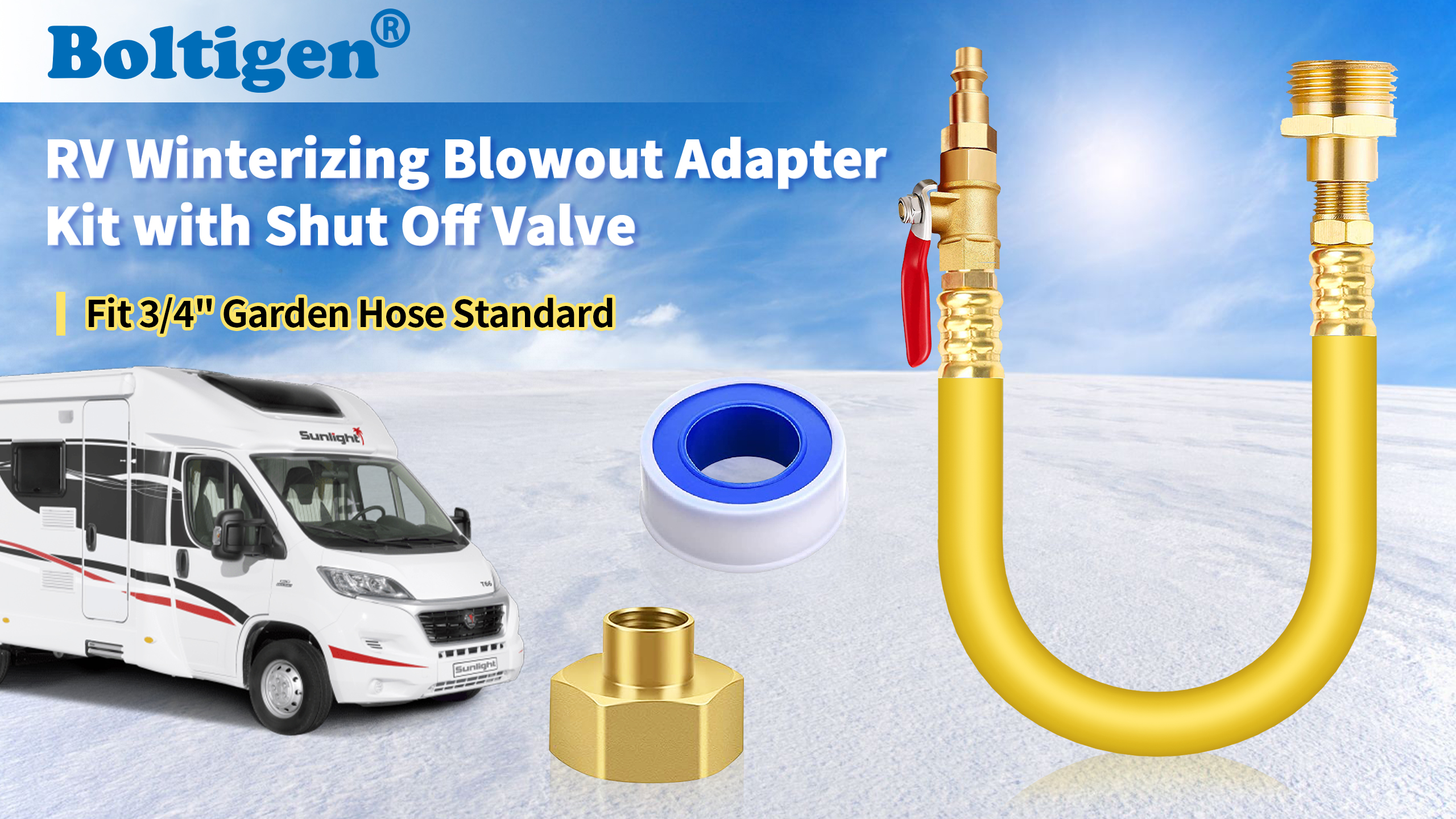 Winterize Sprinkler System, Outdoor Faucet, RV, Camper, and Travel Trailer: Air Compressor Plug To Garden Hose Faucet Blow Out Adapter (Lead-Free Brass) with Male-to-Male Fitting, 14 Long