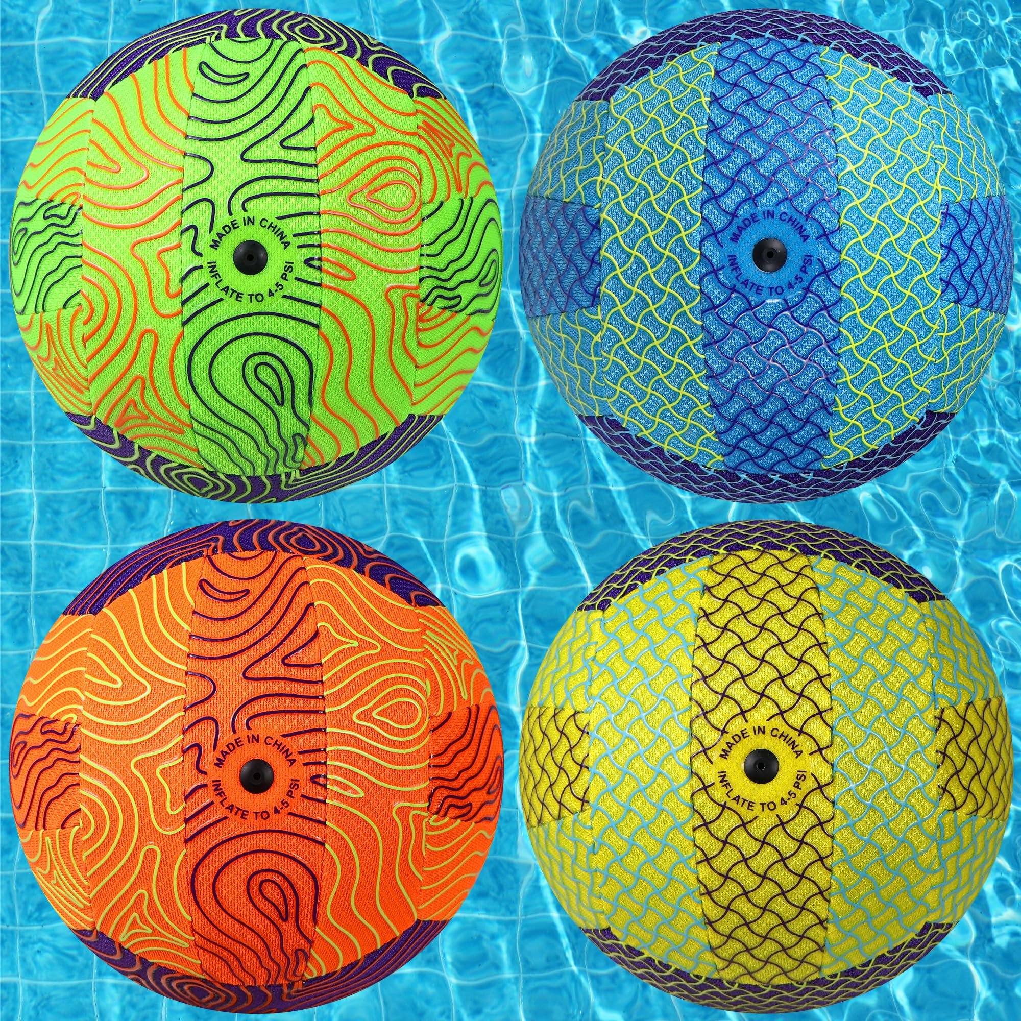 Wasserdichter Volleyball, Größe 5, perfekt für Poolspiele, Strandvolleyball und Indoor-Außenpool für Anfänger, Jugendliche, Erwachsene (4 Packungen mit Pumpe)