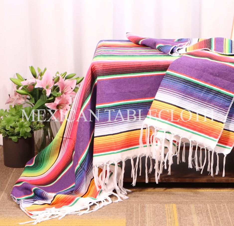 Mexikanische Tischdecke Saltillo Serape – Baumwoll-Decke Für Tisch, Bett Oder Wand (150x200 Cm, Lila)