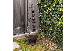 Alpine Corporation Outdoor Floor Tiered Vintage Water Fountain w/ 6 Hanging Cups