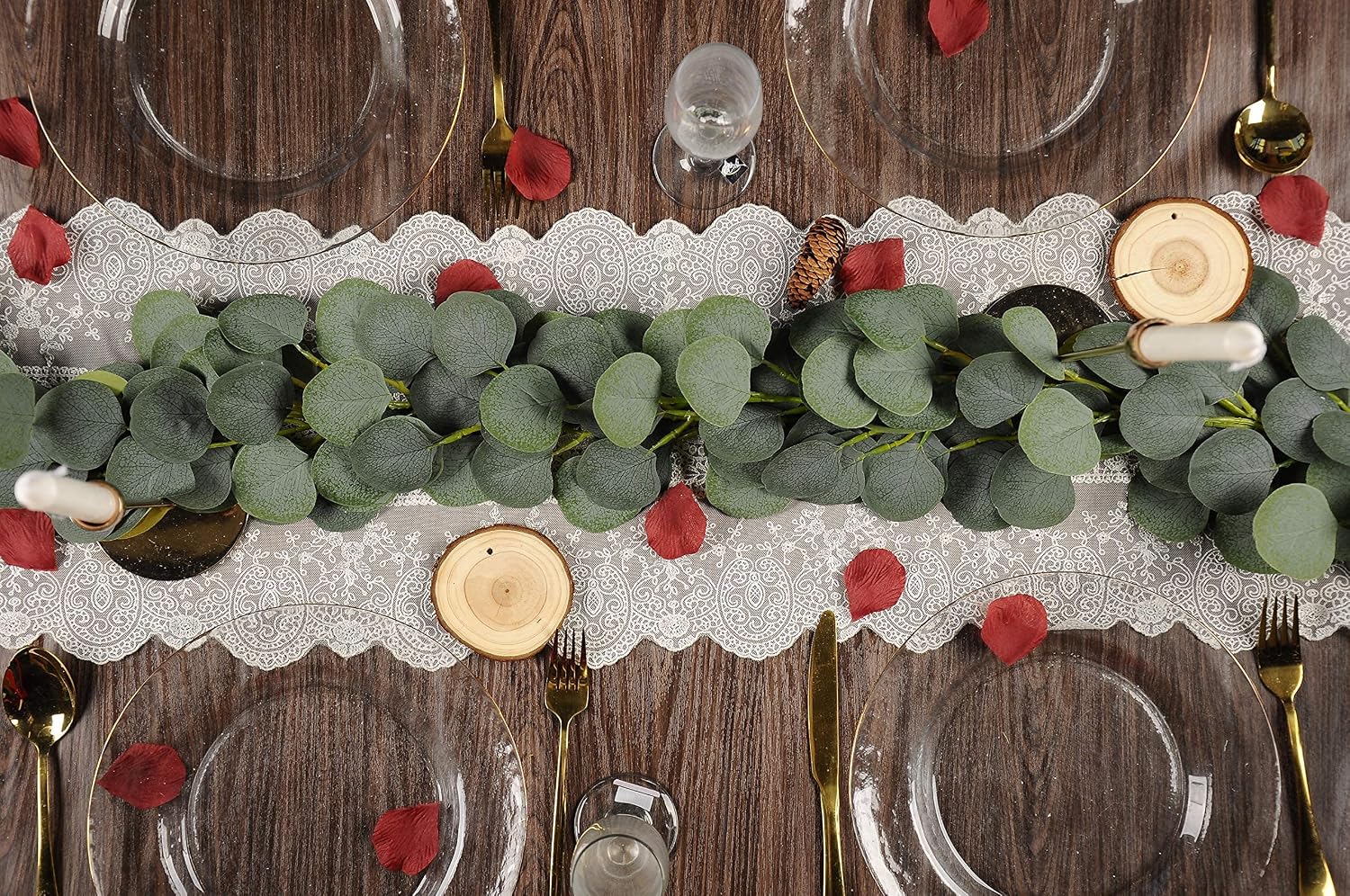 TOPHOUSE 4 Pack Artificial Eucalyptus Garland, 6.5ft Silver Dollar Leaves Fake Greenery Vines for Wedding Backdrop Arch Table Runner Wall Decor, Grey Green