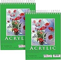 US Art Supply 9x12 Acrylic Painting Paper Pad, 400gsm Heavy-Weight, Spiral Bound 2-Pack, 24 Sheets for Acrylic & Oil Paints