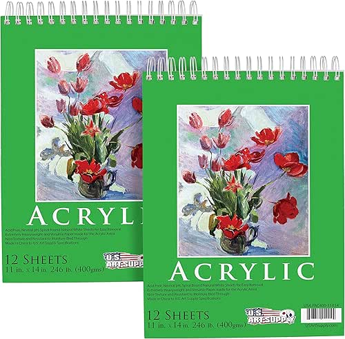 U.S. Art Supply 11x14 Premium Heavy-Weight Acrylic Painting Paper Pad,