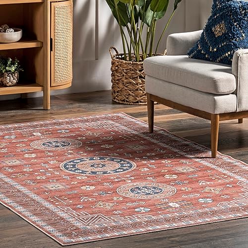 Miniatura 9 de nuLOOM Tama Circle Medallion - Alfombra ultrafina lavable a máquina, 8x10, color rojo