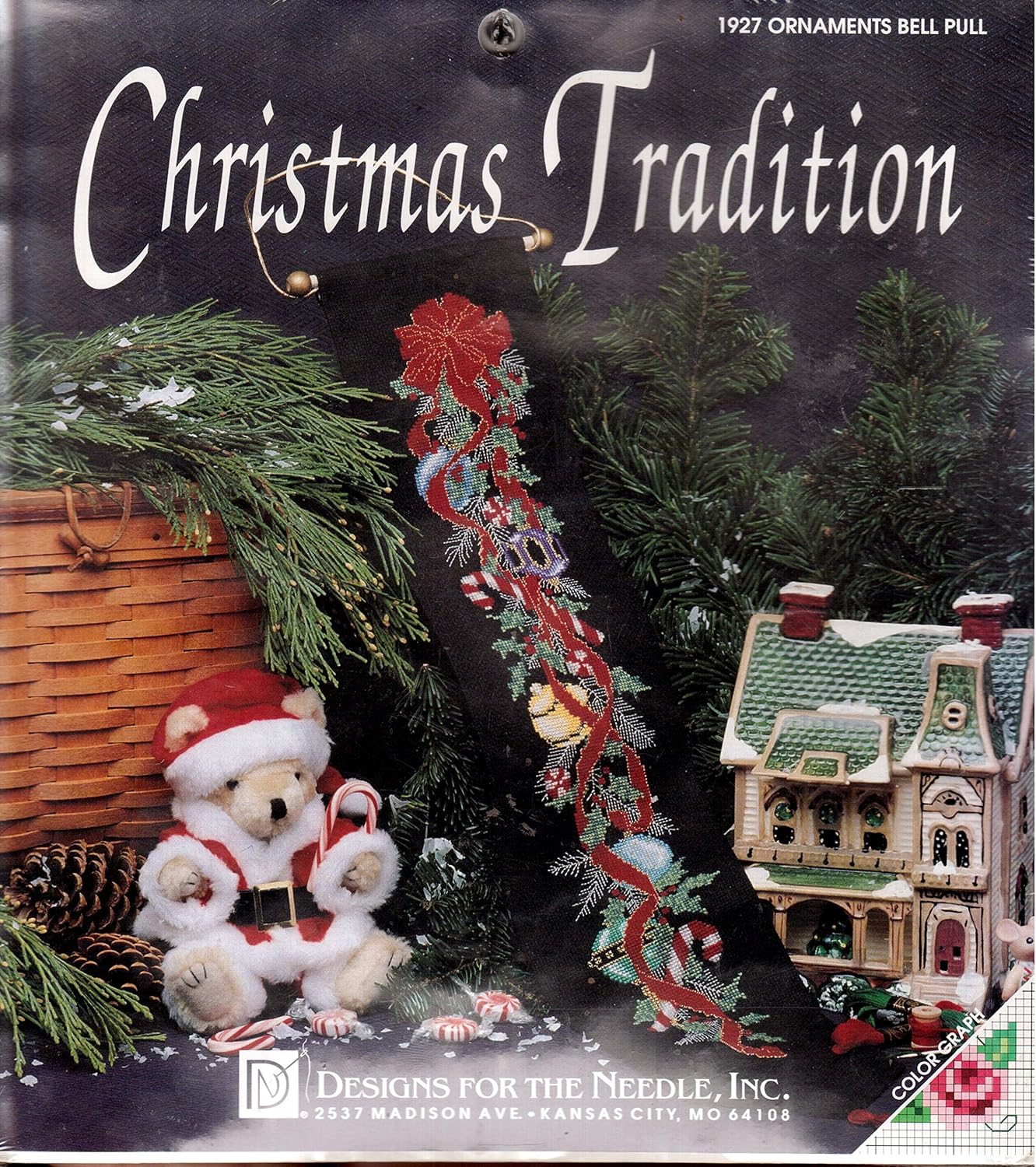 Christmas Tradition 1927 Ornaments Bell Pull Black Red Green Counted Cross Stitch Kit