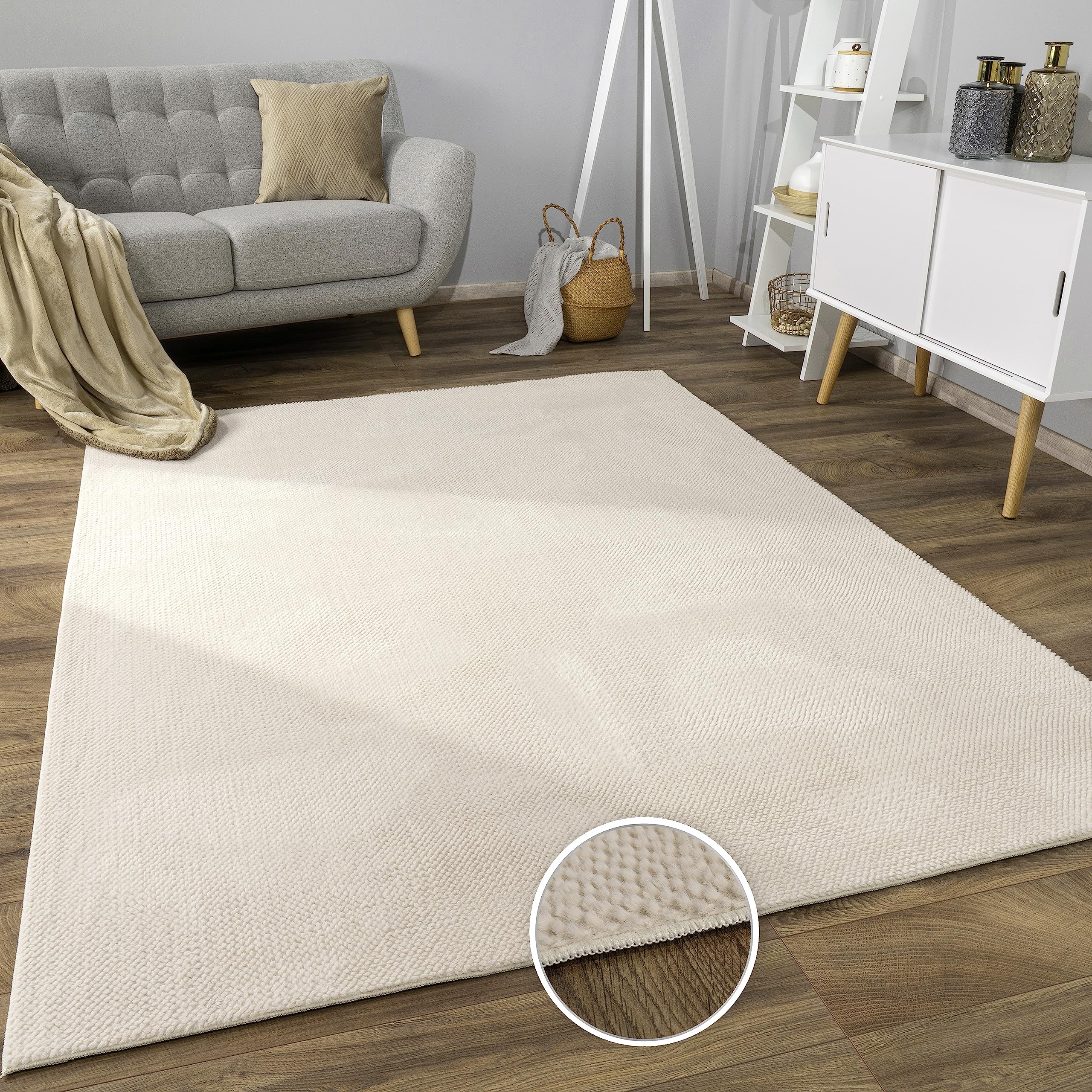 Alfombra Salon De Habitacion Pelo Corto Motivo Boho Chic Motivo Nordica, tamaño:120x160 cm, Color:Crema