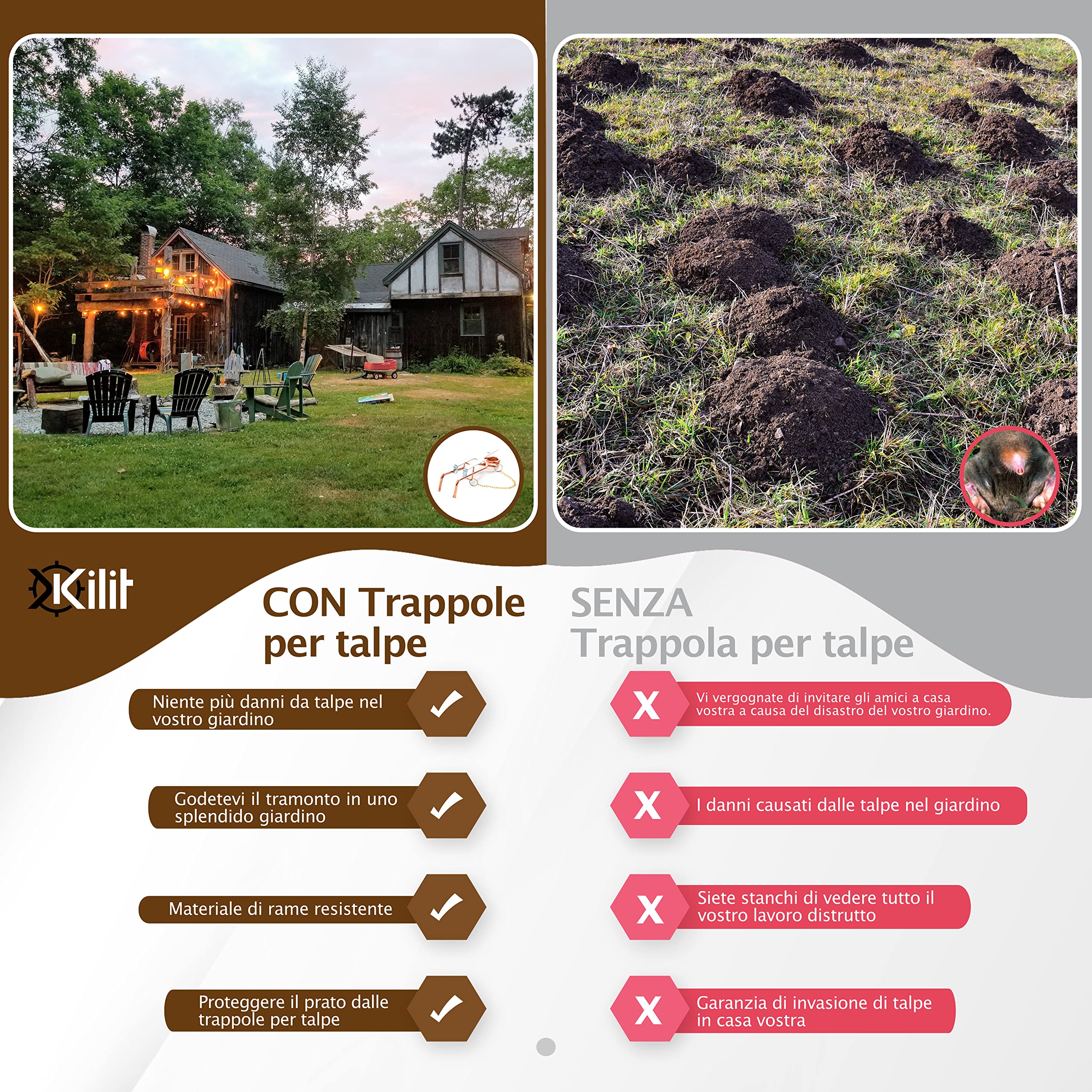 Trappola per Talpe Professionale [Set da 10] - Trappola Meccanica Riutilizzabile - Anti Talpe Senza Veleno - Grandi Superfici