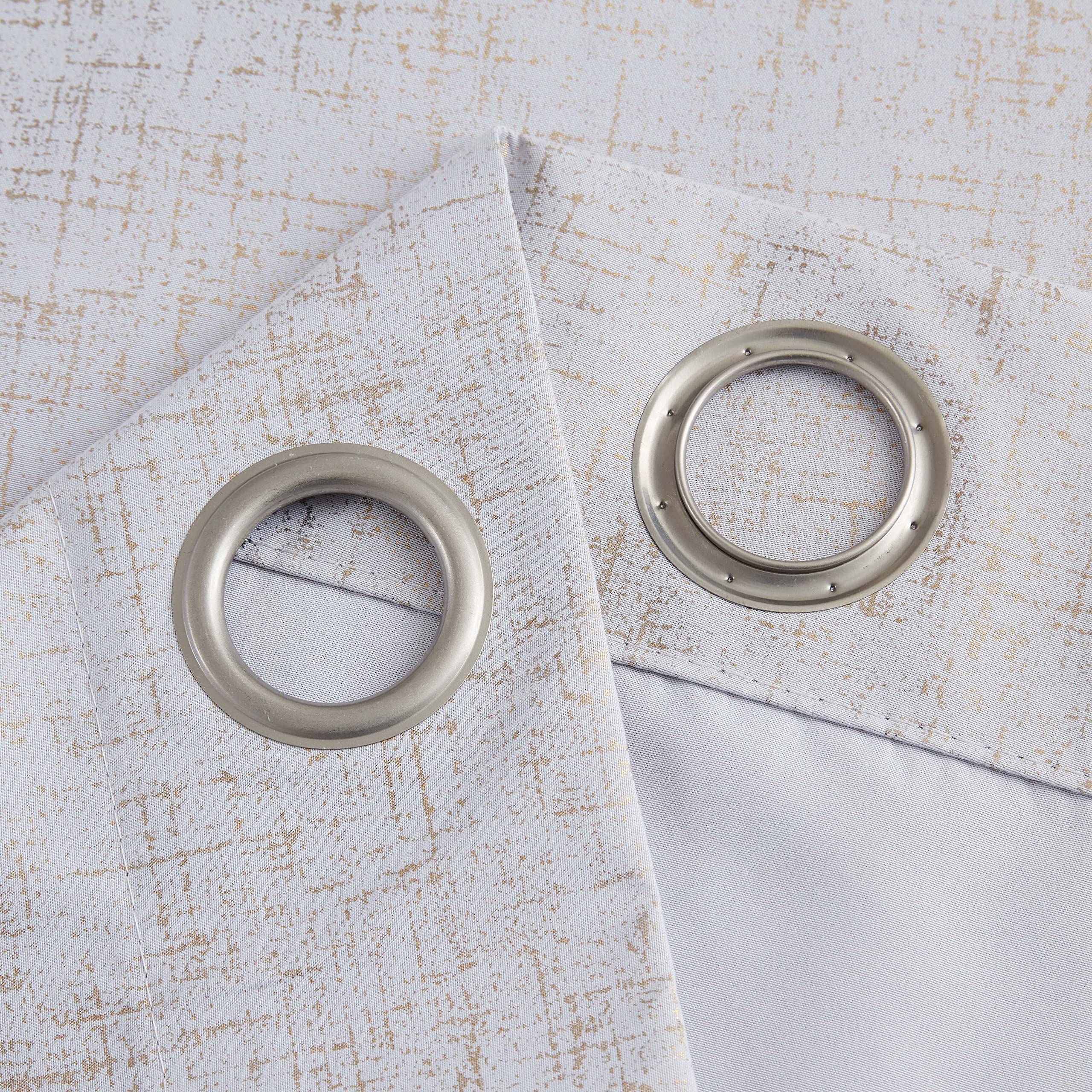 Bujasso Gold Print White Full Blackout Curtains 84 inch for Living Room Bedroom Metallic Pattern Room Darkening Window Treatment Set Thermal Insulated White Gold Drapes Grommet Top 2 Panels 52"Wx84"L