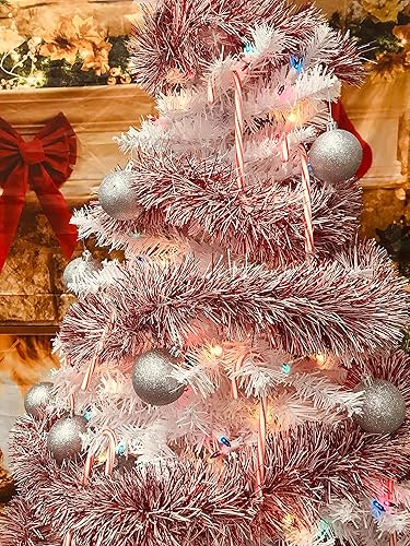 Miniatura 6 de Guirnalda de oropel gruesa Super Duper para Navidad, cumpleaños, decoración de vacaciones, eventos especiales (2 mixtos rojos y blancos de 50 pies)