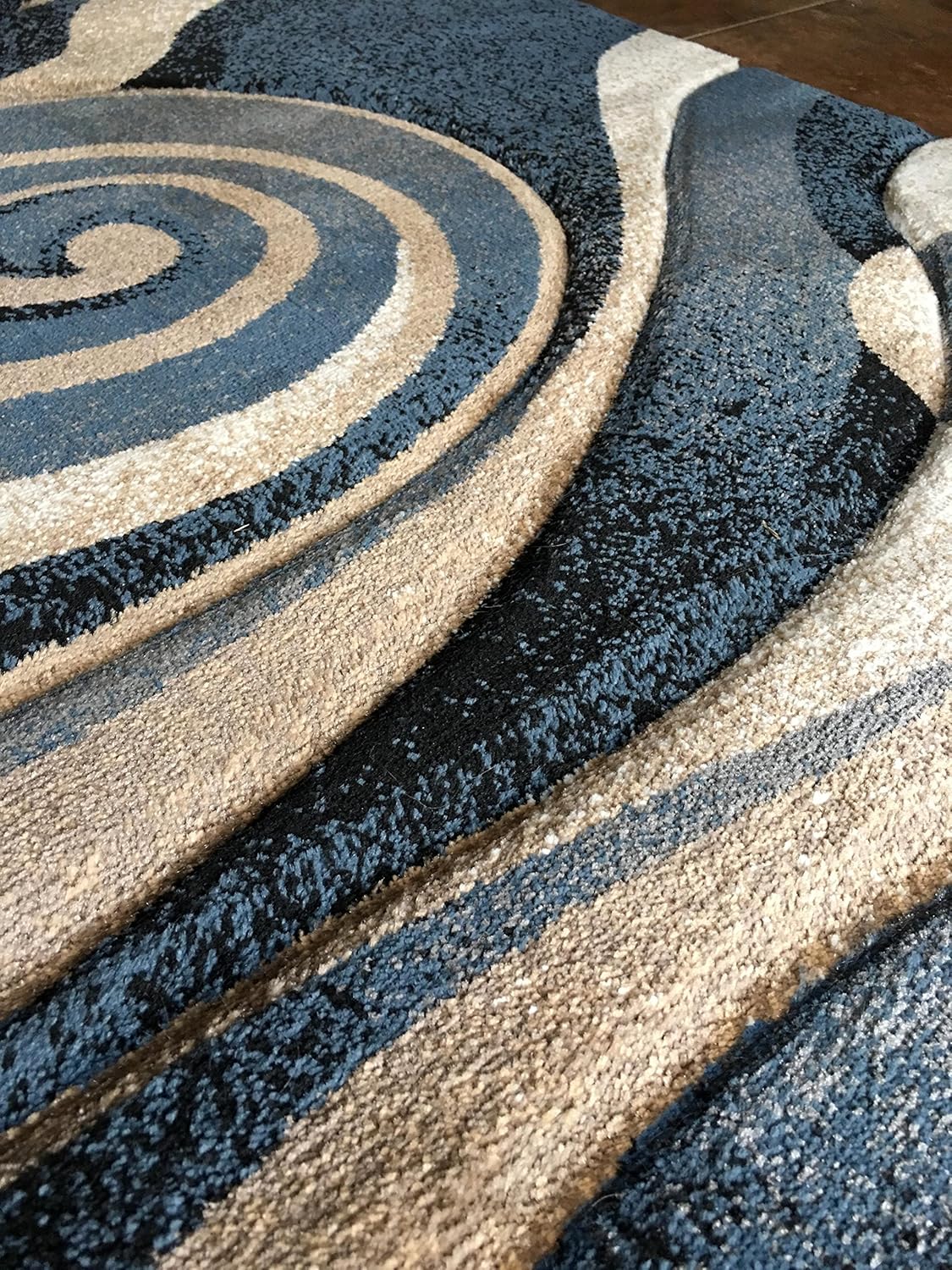 Best Seller Modern Wide Runner Area Rug Blue Sculpture Design 258 (32in.X7ft.)
