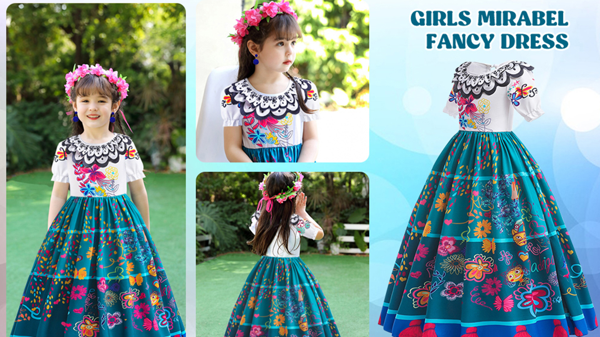 Costume Mirabel Encanto Pour Fille – Robe, Lunettes, Sac, Perruque Et Boucles D’oreilles – Pour Halloween, Carnaval, Fête