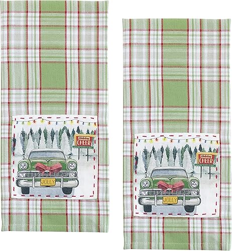 Miniatura 1 de Park Designs Winter Woods Decorative Dishtowel Set of 2, Green Plaid Patched 18X28 Kitchen Towel for Country Farmhouse Christmas & Winter Decor,