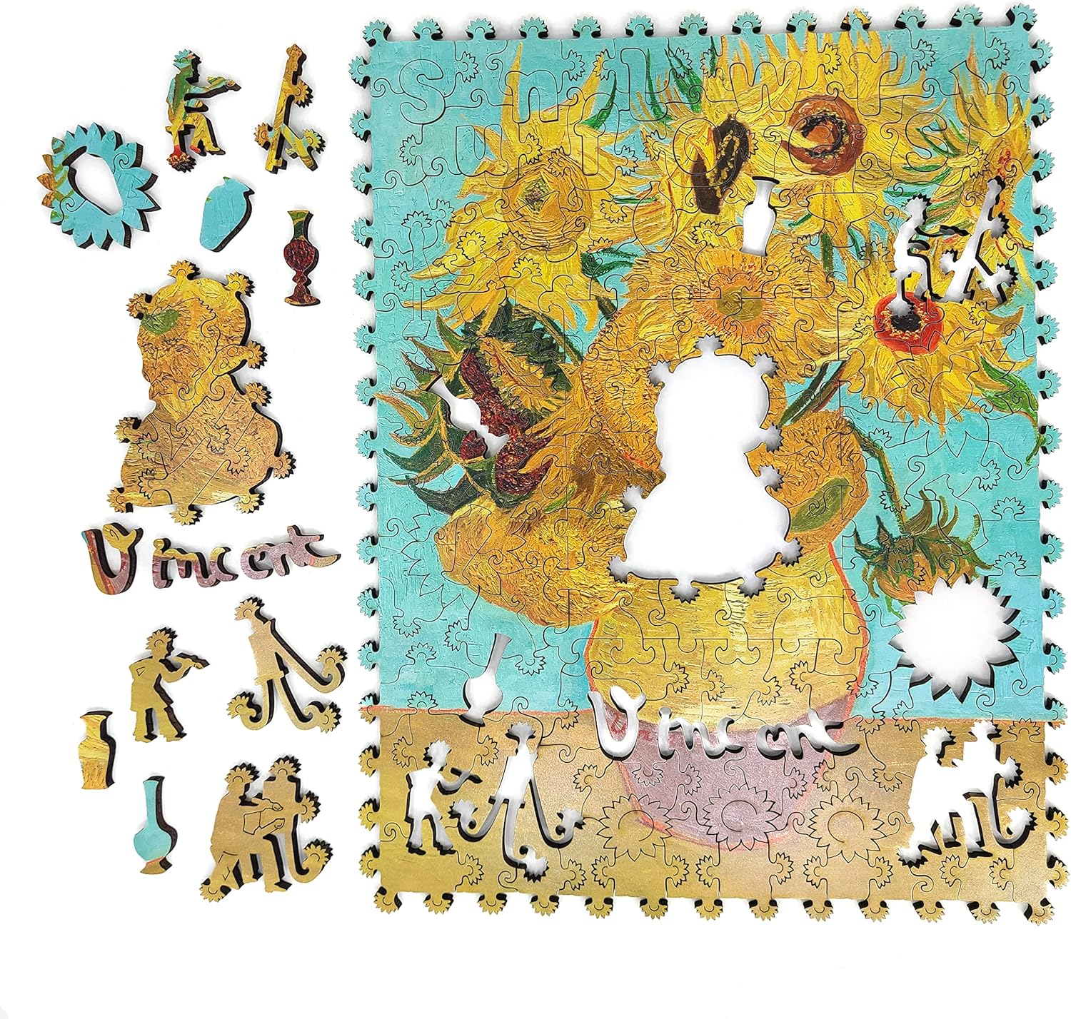 Wooden Jigsaw Puzzle for Adults - Uniquely Shaped Pieces - Made in The USA by FoxSmartBox - 170 Pieces - Sunflowers (3rd Version)