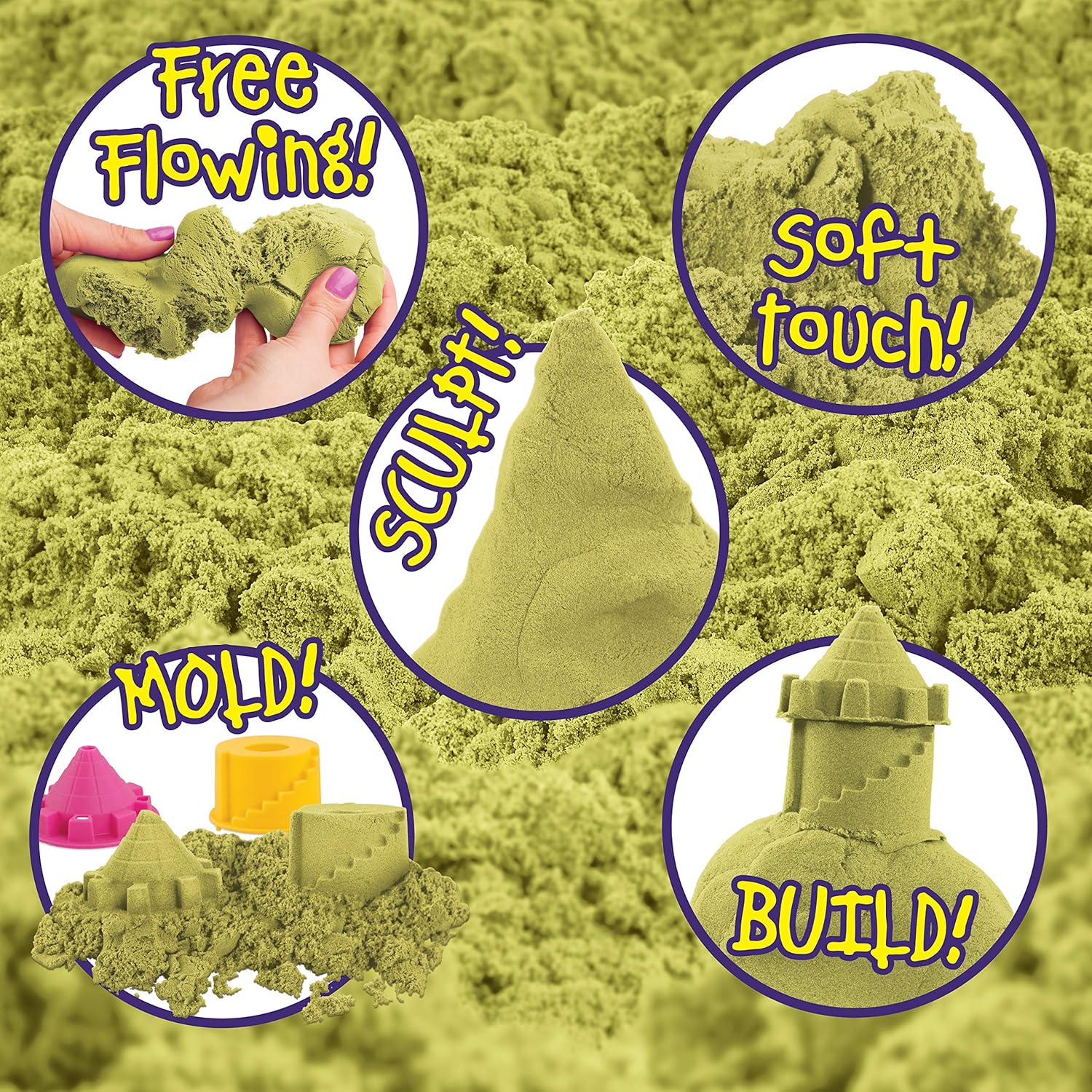 Creative Kids Play Sand Bucket Activity Kit – Natural Scented 500 gr of Sand 7 Molded Tools in - Free Flowing & Easy to Mold Play Sand - Sensory Sand Kit – Gift for Boys & Girls Ages 3+