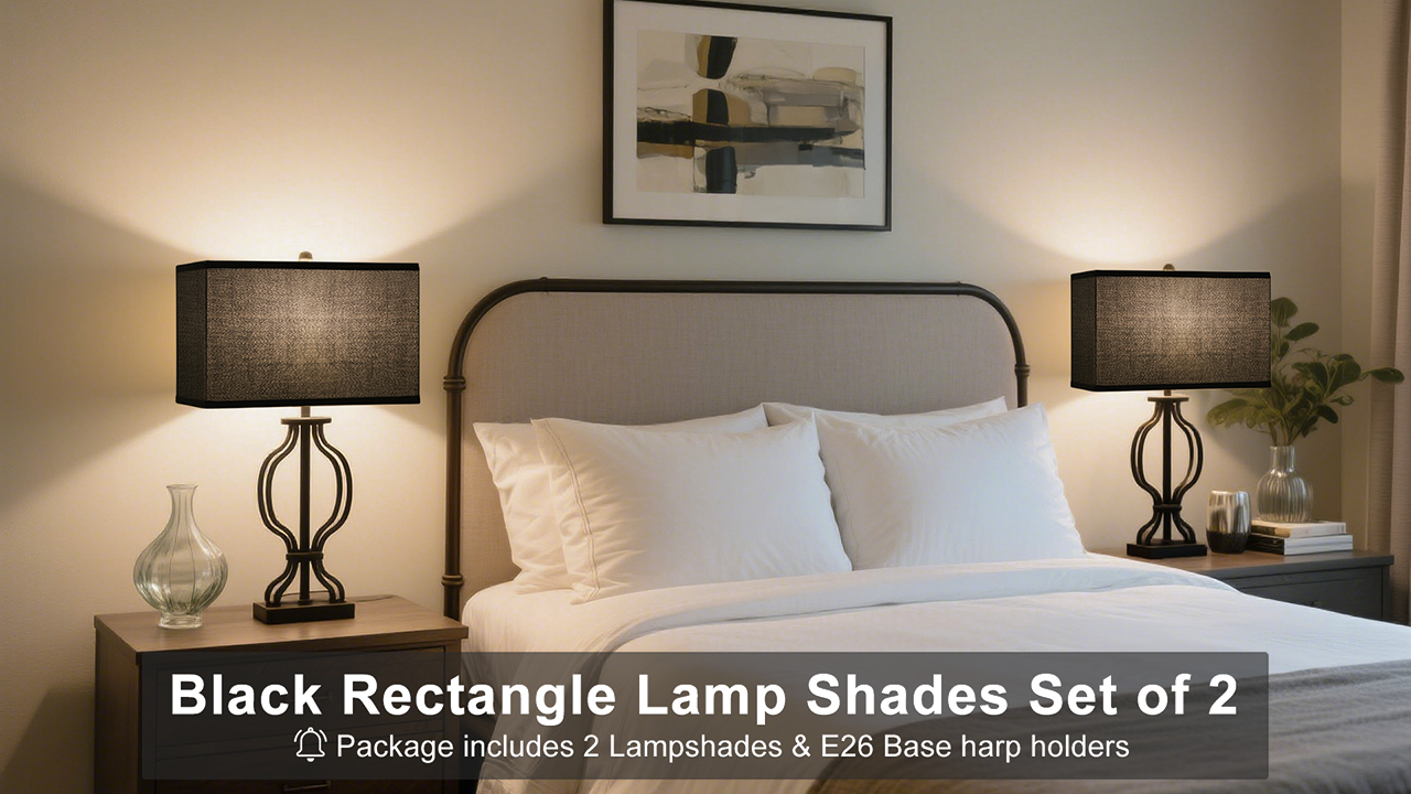 Black Lamp Shades Set of 2, Large Rectangle Lampshades Replacement