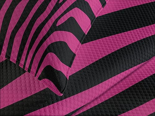 Miniatura 3 de Ambesonne Juego de colcha de cebra rosa, diseño de animales salvajes, mamífero de la selva a la moda, diseño bohemio, colcha decorativa de 3 piezas