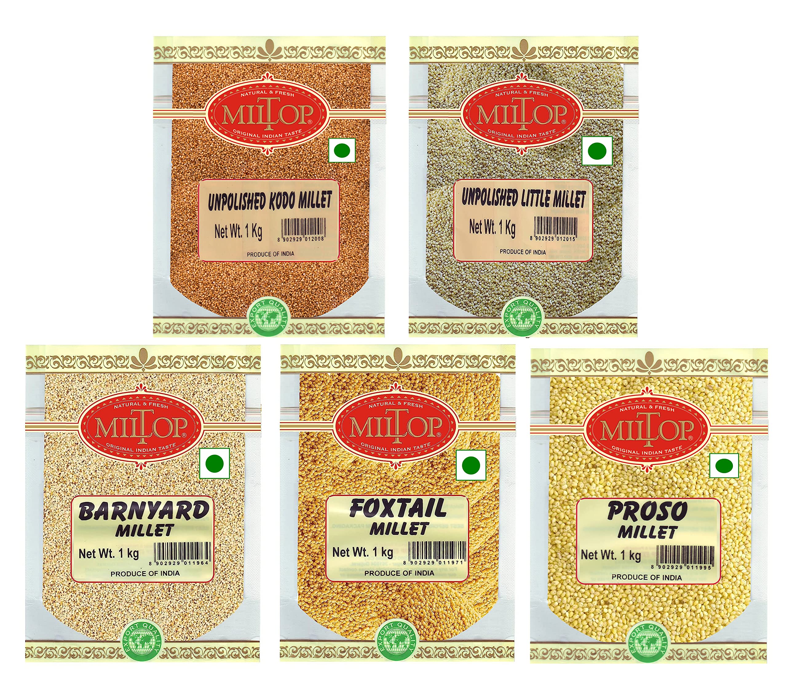 Miltop Millets Natural Grains Combo Pack of 5 (Foxtail 1 kg, Kodo 1 kg, Proso 1 kg, Little 1 kg, Barnyard 1 kg) (B0C1K8JWC7) Amazon Price History, Amazon Price Tracker