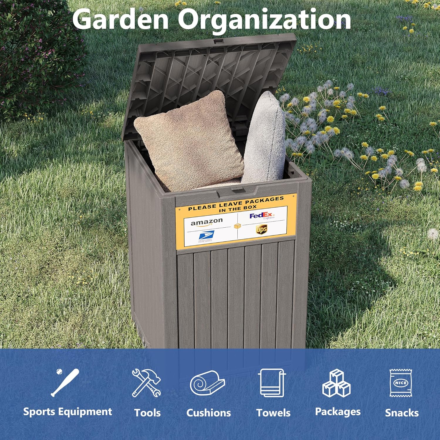 Upgrade 48 Gallon Package Delivery Box for Outside with Sticker Sign, Large Resin Outdoor Package Drop Box For Porch, Outdoor Storage Box with Lockable Secure