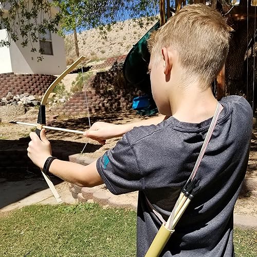 Miniatura 2 de Adventure Awaits! - Juego de 2 arcos y flechas de madera hechos a mano - 20 flechas de madera y 2 carcajes - para jugar al aire libre